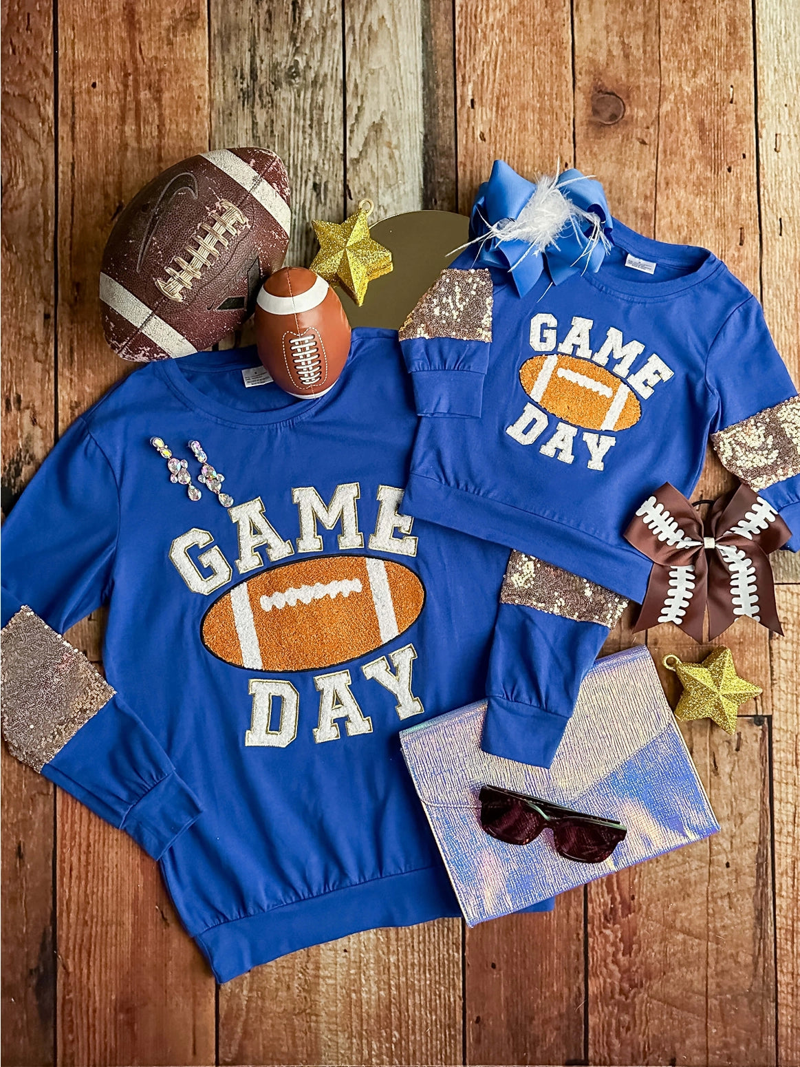 Game Day Mommy and Me Set Royal Blue Sequin Shirt – Custom Buffalo Chic