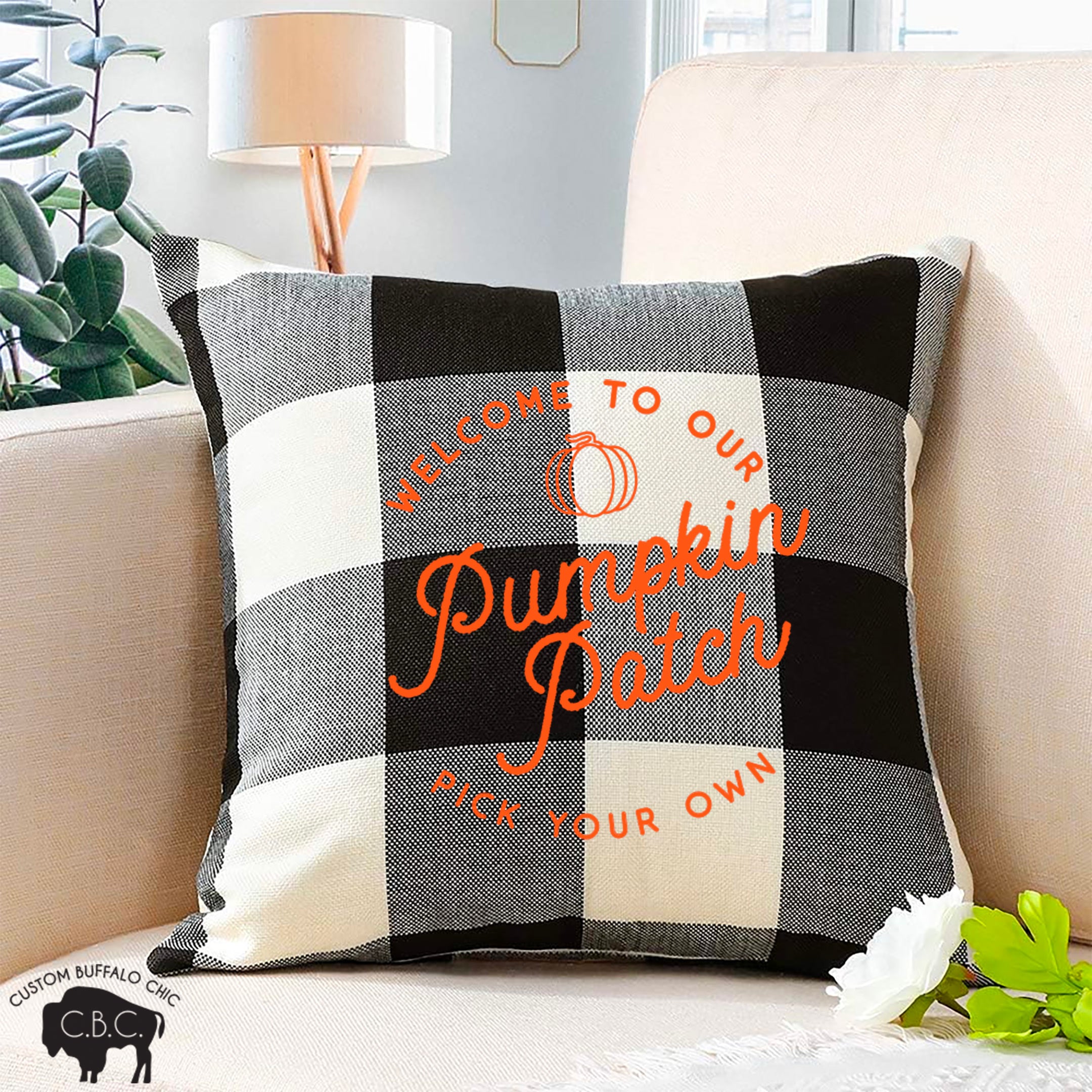 Orange buffalo check pillows best sale