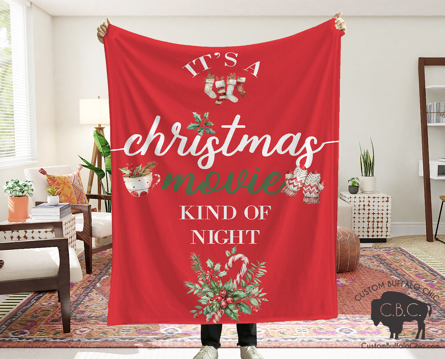 Christmas Movie watching oversized throw blanket